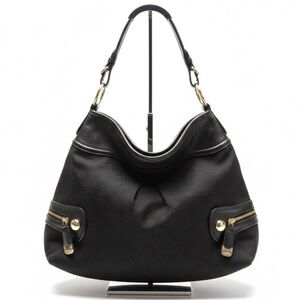 DKNY JUMBO BLACK LEATHER NYLON SHOULDER HOBO BAG